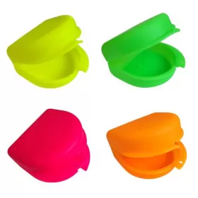 Orthodontic box, large, yellow, green, pink, orange, 4 x 7.9 x 8 cm