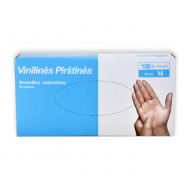 Vinilinės pirštinės, be pudros, nesterilios, 100 vnt Vinilinės pirštinės, be pudros, nesterilios, 100 vnt
