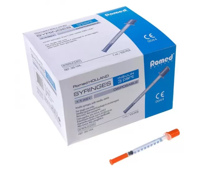 Insulin syringe, 1 ml, with fixed needle 29G, 100 pcs Insulin syringe, 1 ml, with fixed needle 29G, 100 pcs