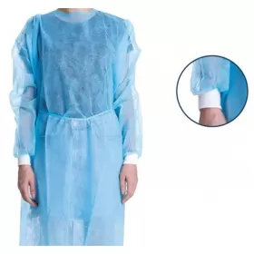 Vienkartiniai nesterilūs chalatai mėlyni su elastiniu rankogaliu (Pakuotėje 10 vnt. Kaina nurodyta už 1 vnt.)