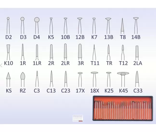 B grupės deimantinių frezų rinkinys, 30 vnt.