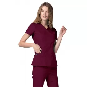 Double Stiched Mock Wrap Top 2638 Burgundy