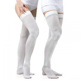 Medicininės tampriosios kompresinės kojinės, dengiančios pirštus, su silikonine juosta, universalios, antiembolinės, I kompresijos klasė (18-21 mm Hg), spalva balta, ELAST 0403 Hospital