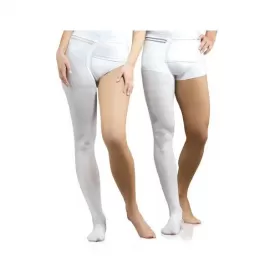 Viena balta medicininė tamprioji kompresinė kojinė, dengianti pirštus, tvirtinama ant juosmens, universali, antiembolinė, I komp. kl., ELAST 0403-01 Hospital