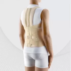 Elastic medical lower back posture corrector with stiff modelled inserts intended for the prevention in posture and spinal curvature, ELAST 0109-01