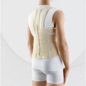 Elastic medical lower back posture corrector with stiff modelled inserts and enhanced comfort, ELAST 0109-01 Comfort