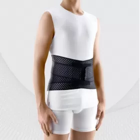 Elastic medical belt with crossed metal inserts and reinforcement straps, TONUS 0012-01 AIR