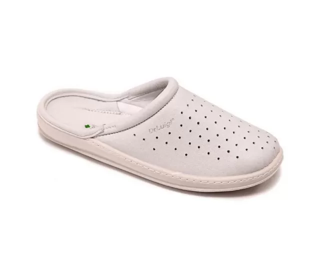 Ortopedinės natūralios odos šlepetės DrLuigi, uždaros, baltos