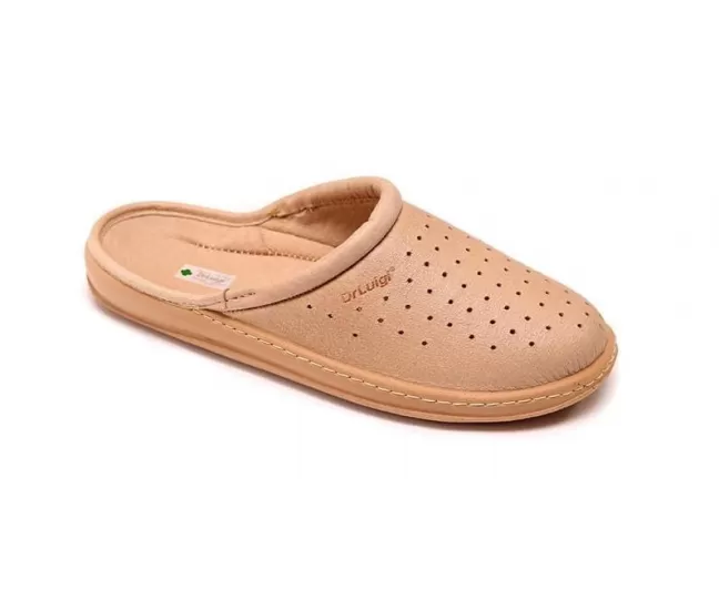 Ortopedinės natūralios odos šlepetės DrLuigi, uždaros, rusva smėlio (beige)
