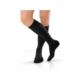 Medical compression stockings to the knees, black, ribbed design, covering the toes,  CCL1, JOBST ForMen