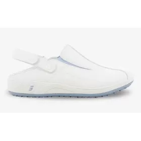 Microfiber working clogs CARINNE, white light blue