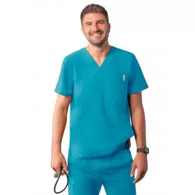 Men's Modern V-Neck Top A6010 Teal Blue