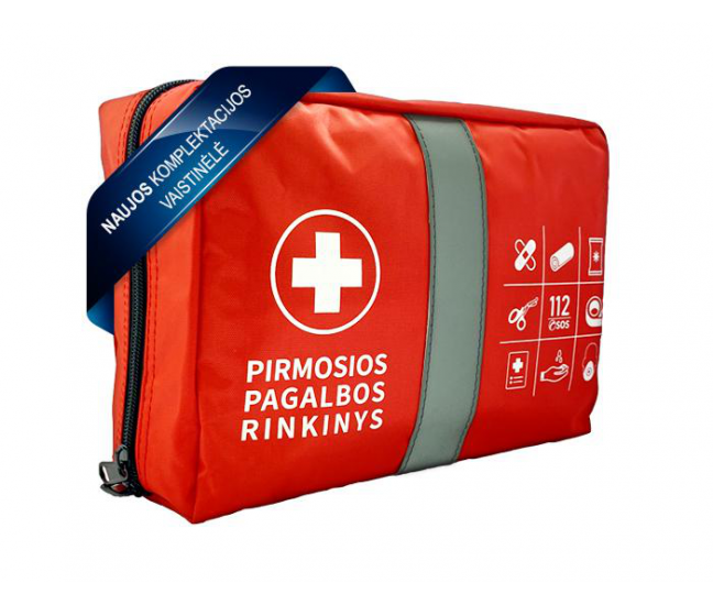 NAUJOS KOMPLEKTACIJOS VAISTINĖLĖ - Pirmosios pagalbos rinkinys minkštoje pakuotėje, raudona spalva (Galima naudoti nuo 2022 m. sausio 1 d.)