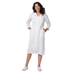 Medicininė suknelė su dviguba siuvinėta apykakle 2801 balta