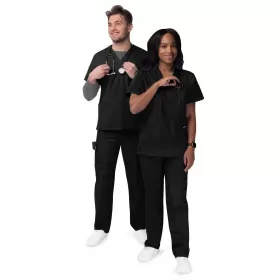 Unisex V-Neck/Drawstring Pant Scrub Set S8400 Black