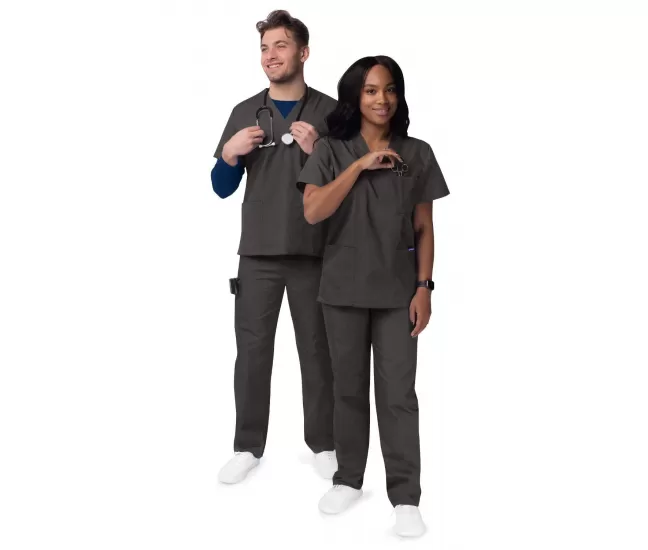 Unisex V-Neck/Drawstring Pant Scrub Set S8400 Charcoal Unisex V-Neck/Drawstring Pant Scrub Set S8400 Charcoal