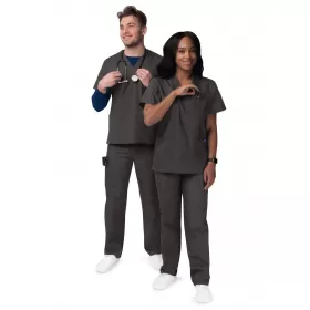 Unisex V-Neck/Drawstring Pant Scrub Set S8400 Charcoal