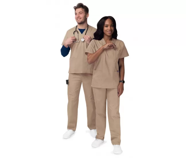 Unisex V-Neck/Drawstring Pant Scrub Set S8400 Khaki Unisex V-Neck/Drawstring Pant Scrub Set S8400 Khaki