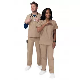 Unisex V-Neck/Drawstring Pant Scrub Set S8400 Khaki