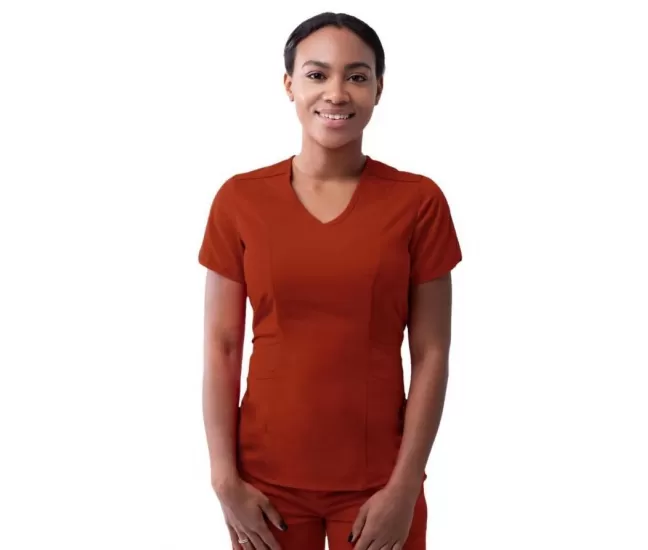 Women's Modern V-Neck Scrub Top P7002 Red Ochre