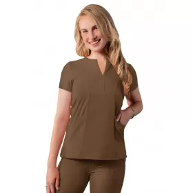 Notched V-neck Top A6002 Mocha Quartz