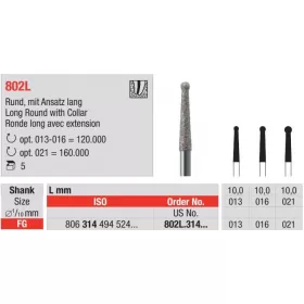 Diamond bur 802L Endobur for turbine handpiece, (the price is for 1 piece, in a package of 5 pieces)