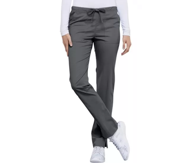 Mid Rise Slim Straight Drawstring Pant WWE4203 in Pewter