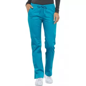 Mid Rise Slim Straight Drawstring Pant WWE4203 in Teal Blue