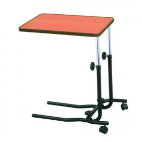 Adjustable height table above the bed