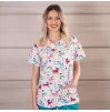 Medicininė moteriška palaidinė BAMBINA, balta su vienaragiais