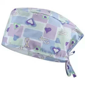 ADRIANA Surgical Cap, Purple Hearts and Ribbons