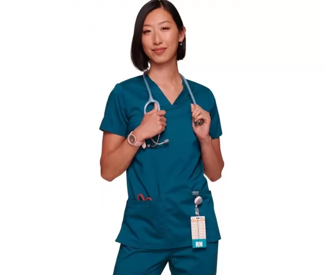 Medicininė moteriška palaidinė WWE620 karibų mėlyna