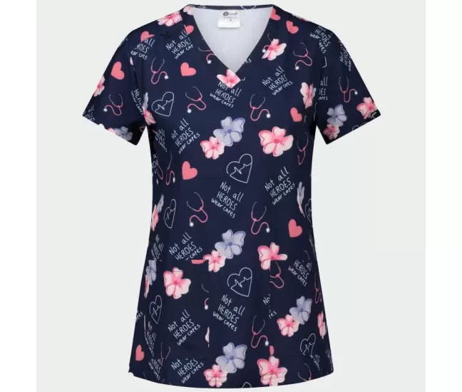 Women's Medical tunic ISABELLA, navy with heroes Women's Medical tunic ISABELLA, navy with heroes