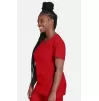 Women's V-Neck Knit Panel Solid Scrub Top CK605 Red