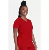 Women's V-Neck Knit Panel Solid Scrub Top CK605 Red