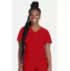 Women's V-Neck Knit Panel Solid Scrub Top CK605 Red