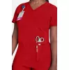 Women's V-Neck Knit Panel Solid Scrub Top CK605 Red