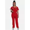 Women's V-Neck Knit Panel Solid Scrub Top CK605 Red