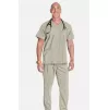 Men's V-Neck Utility Solid Scrub Top WW670 Khaki