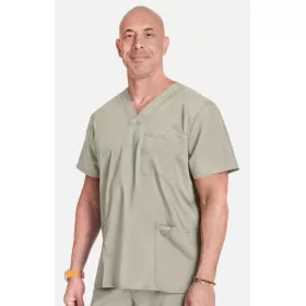 Men's V-Neck Utility Solid Scrub Top WW670 Khaki