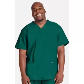 Men's V-Neck Utility Solid Scrub Top WW695 Hunter Green