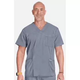 Men's V-Neck Utility Solid Scrub Top WW670 Grey