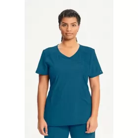 Women's Mock Wrap Solid Scrub Top 2625A Caribbean Blue