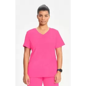 Women's Mock Wrap Solid Scrub Top 2625A Carmine Pink