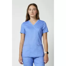 Women's Shaped 3-Pocket Mock Wrap Scrub Top WW610 Ciel