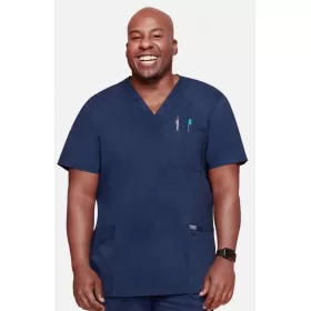 Men's V-Neck Utility Solid Scrub Top WW670 Navy
