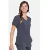 Women's Zip Front Round Neck Solid Scrub Top CK810A Pewter
