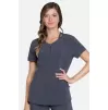 Women's Zip Front Round Neck Solid Scrub Top CK810A Pewter