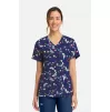 Medicininė moteriška palaidinė CK856 tamsiai mėlyna su gėlių ir bičių motyvais