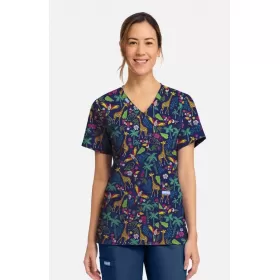 Medicininė moteriška palaidinė CK856 tamsiai mėlyna su džiunglių motyvais Medicininė moteriška palaidinė CK856 tamsiai mėlyna su džiunglių motyvais